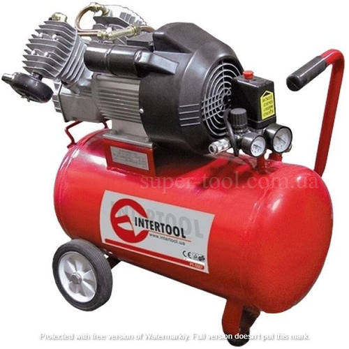 Компрессор 50 л, 3 кВт, 220 В, 10 атм, 420 л/мин, 2 цилиндра. INTERTOOL ...