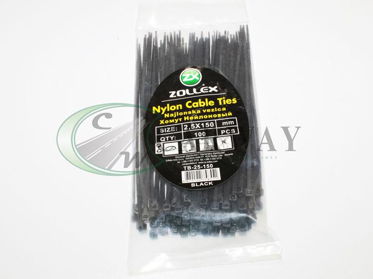 Хомут пластиковий 2,5*150 чорний 100 шт. Zollex