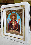 Ікона Пресвята Богородиця Невипивана Чаша в білому фігурному кіоті під склом, розмір кіота 24×21, сюжет 15*18., фото 6