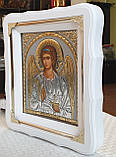 Ікона Святий Ангел Хранитель у білому дерев'яному фігурному кіоті під склом, розмір 21*24, сюжет 15*18, фото 3