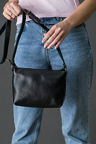 Жіноча шкіряна сумка Літо, натуральна шкіра італійський Краст, колір Чорний