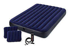 Матрац Intex надувний двомісний велюровий, ліжко з подушками і насосом 152х203х25 см (64765)