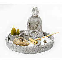 Настольный сад камней дзен круглый со статуэткой Будды
