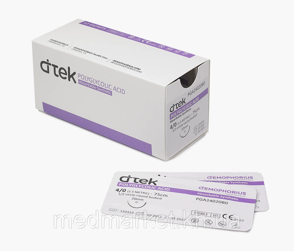 Шовний матеріал хірургічний полігліколева кислота D-Tek PGA розсмоктуваний (12 шт./пач.)