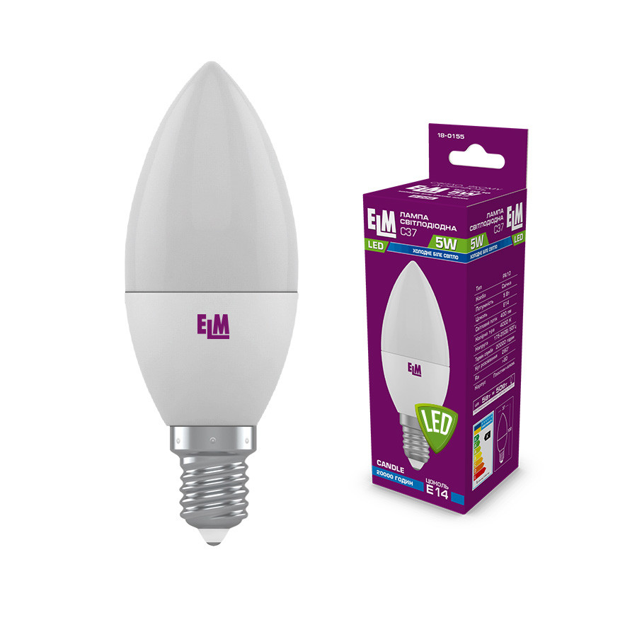 Лампа світлодіодна свічка PA10 5W E14 4000K алюмопластиковий корпус (18-0155.)