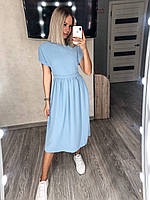 Ніжна однотонна жіноча сукня. Повсякденна жіноча сукня міді з коротким рукавом "Валенсія" розмір від 42 до 52