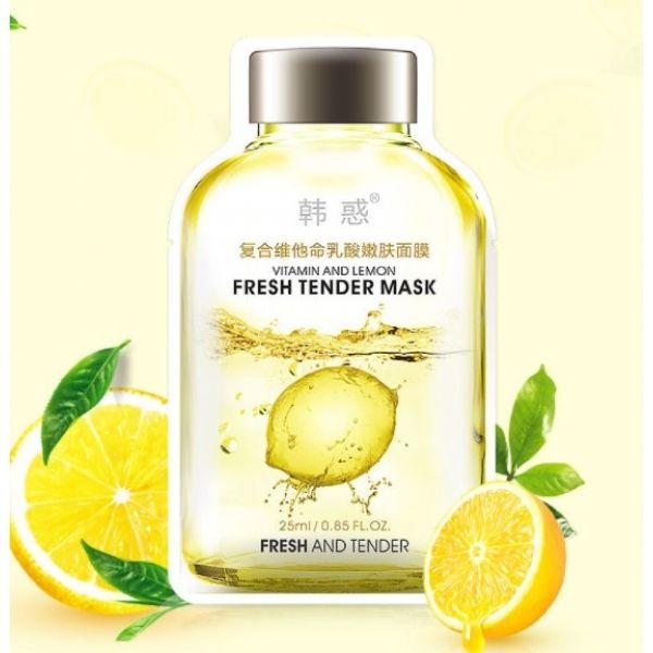 Освітлююча вітамінна тканинна маска для обличчя hanhuo fresh tender з екстрактом лимона і шовком 25 грам