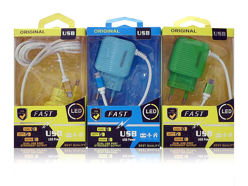 Зарядний пристрій 220В дротовий micro USB USBx2 ART-060