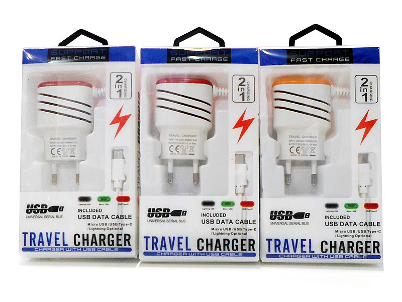 Зарядний пристрій 220В 1А дротовий micro USB USBx2 Смуги CHARGER-220V-TYPE-С-LINE