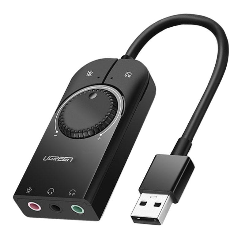 Зовнішня USB звукова карта Ugreen CM129 з регулятором гучності | Аудіо-адаптер на 3 порти 3,5 мм Jack