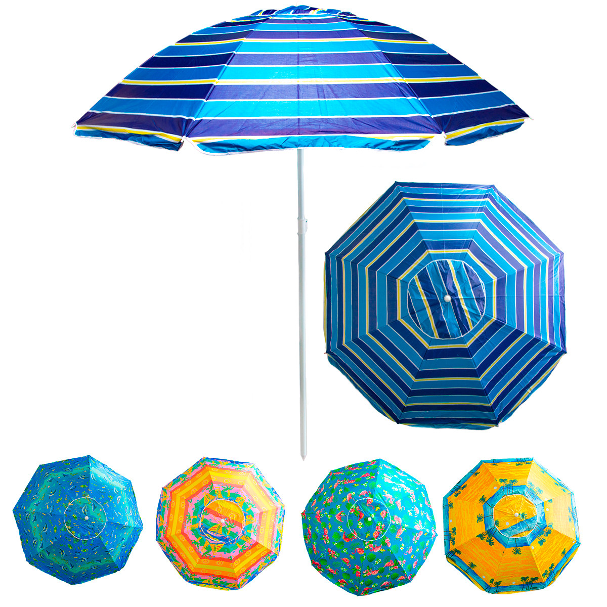 Пляжна парасолька антивітер "Stenson - синій Смужки" 1,8м з срібним покриттям, парасоля від сонця велика, фото 1
