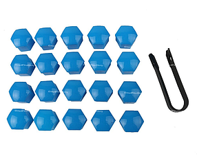 Ковпачки на колісні болти 17 мм комплект 20 шт Сині, Захисні накладки кришки болтів для литих дисків