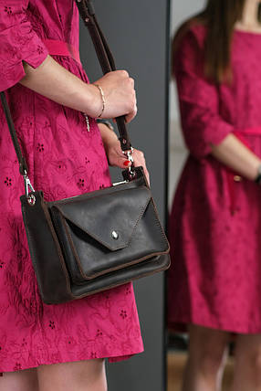 Жіноча шкіряна сумка Куточок, натуральна Вінтажна шкіра, колір коричневий, відтінок Шоколад, фото 2