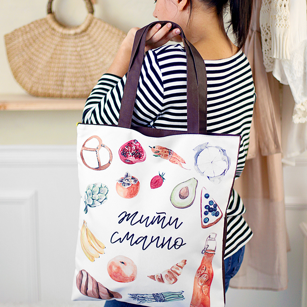 Сумка жіноча тканинна Original Жити смачно 40x45 см (SV_21M022_BR), фото 1