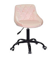 Стілець Foro Button BK-Office велюр рожевий В-1021 на чорній хрестовині з колесами з регулюванням висоти сидіння, фото 3