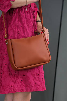 Женская кожаная сумка Надежда, натуральная кожа Grand, цвет коричневый, оттенок Коньяк, фото 2