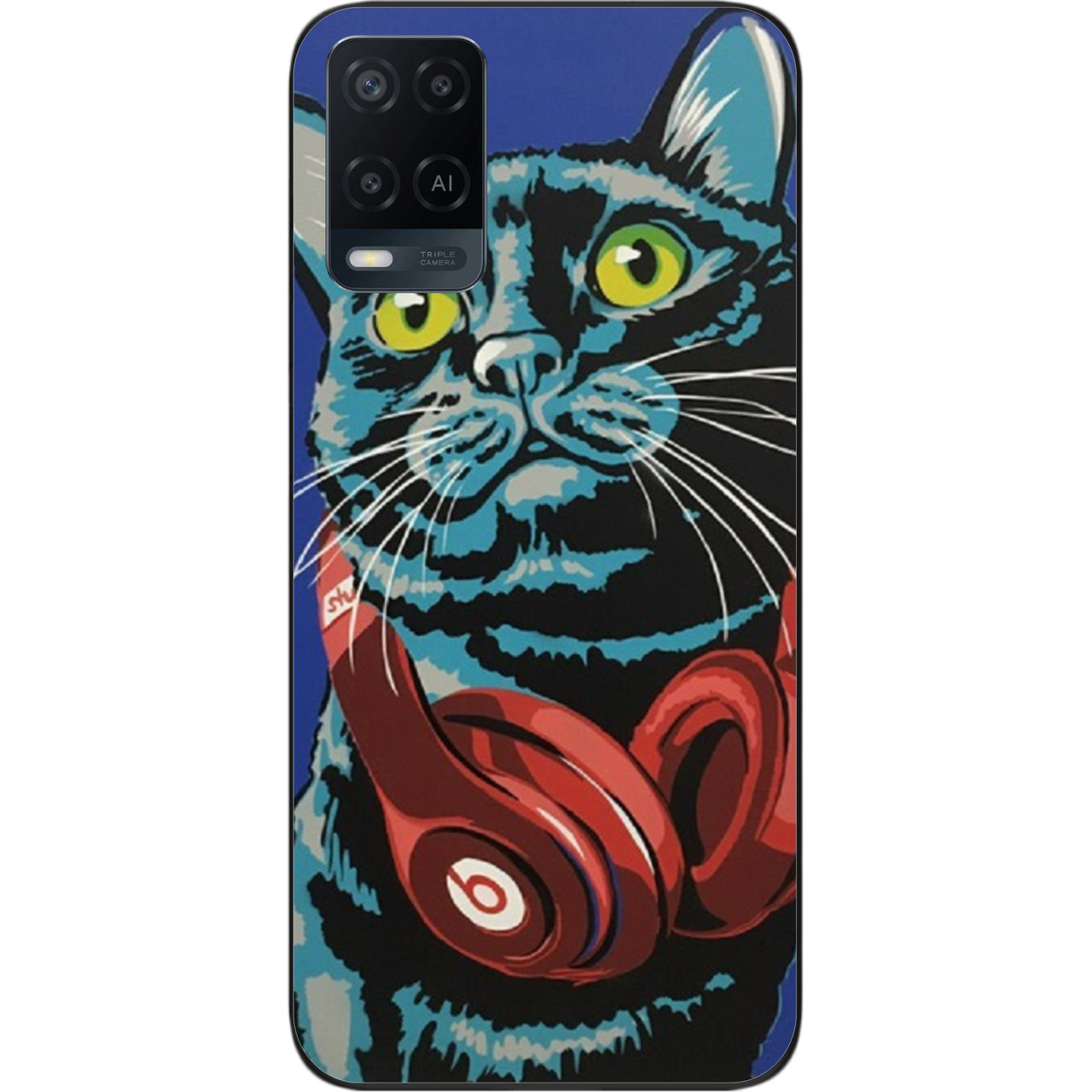 Силіконовий чохол для OPPO A54 з картинкою Кіт з навушниками, фото 1