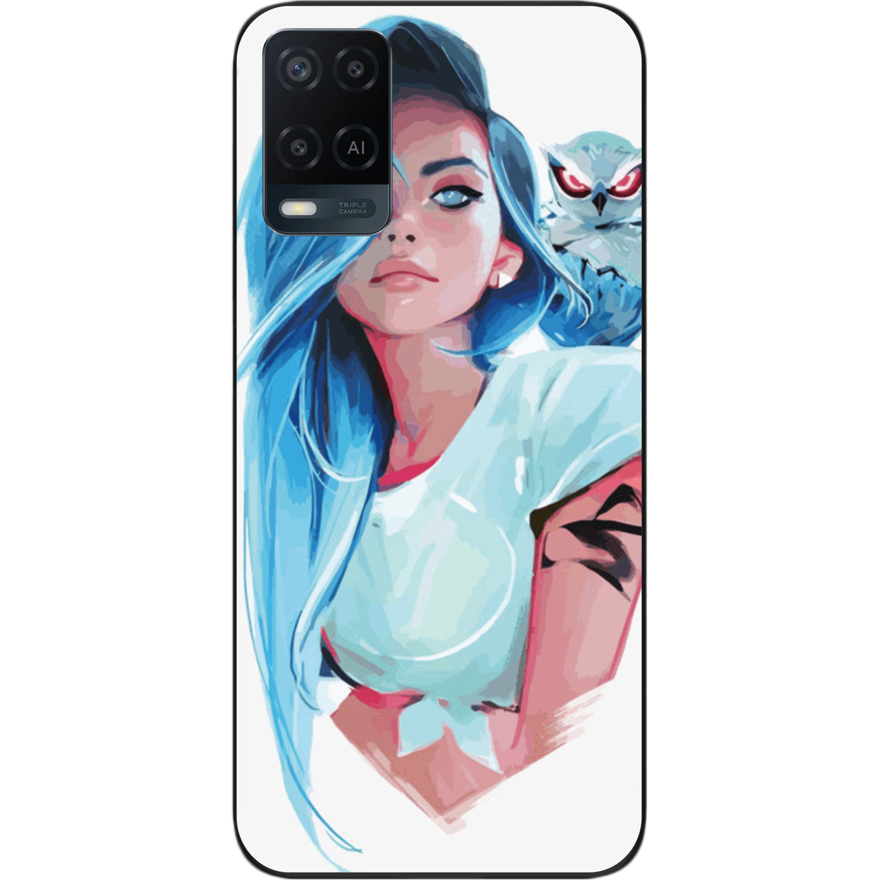 Силіконовий чохол для OPPO A54 з картинкою Дівчина з совою, фото 1