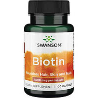 Биотин для роста и укрепления волос, Biotin, Swanson, 5 мг, 100 капсул
