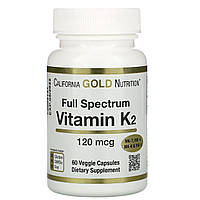 California Gold Nutrition, Витамин K2 (MK-4, MK-6, MK-7, MK-9), 120 мкг, 60 растительных капсул