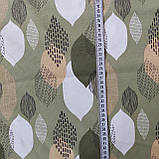 Тканина для скатертини з тефлоновим покриттям геометричне листя на оливковому фоні, ш. 180 см, фото 3