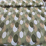 Тканина для скатертини з тефлоновим покриттям геометричне листя на оливковому фоні, ш. 180 см, фото 2