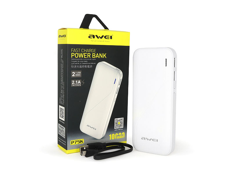 Зовнішній акумулятор (power bank) AWEI 10000мАг 40шт P75K