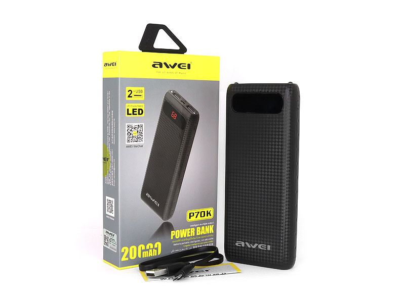 Зовнішній акумулятор (power bank) AWEI 20000мАг 40шт P70K