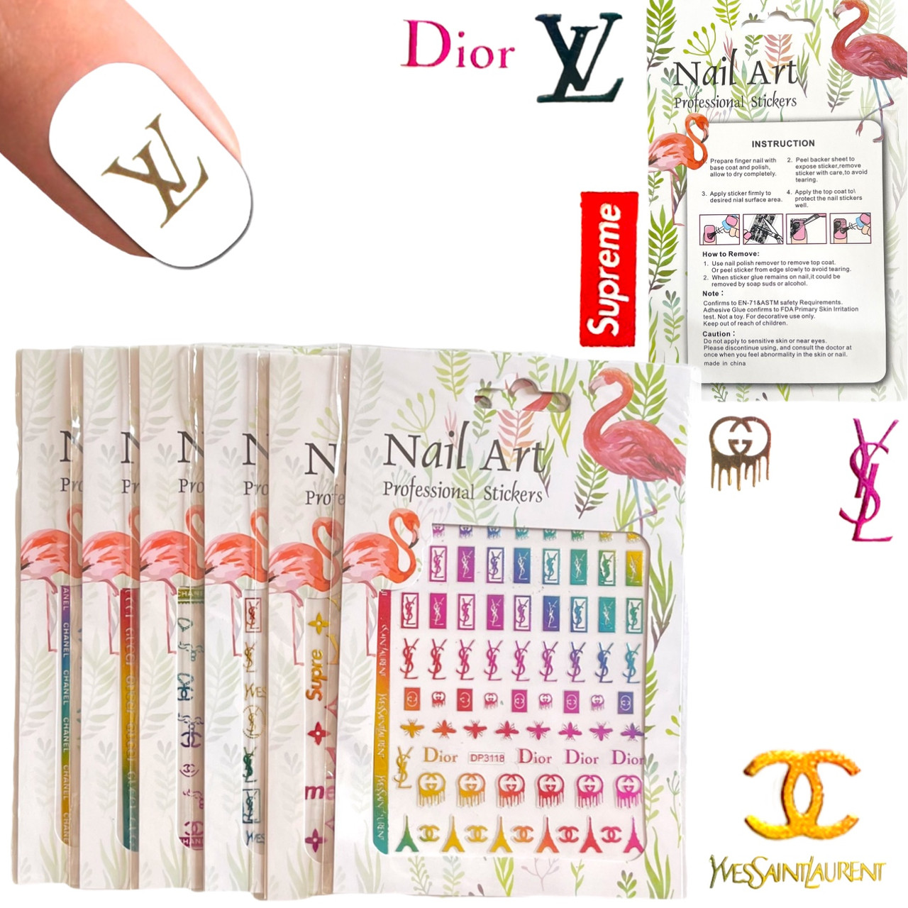 Nail Art ЗD наліпки -стікери для дизайну нігтів на липкій основі кольорові ( бренди )