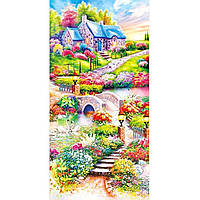 Алмазная вышивка "Уютная Дача"мостик,цветы,домики,полная выкладка ,мозаика 5d,85х45 см