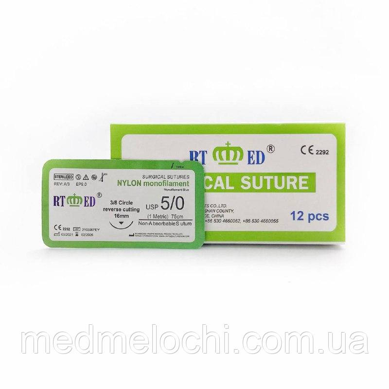 Нейлон RT-med USP 5/0 (EP 1) зі звор. ріж. голкою 16мм 3/8 кола