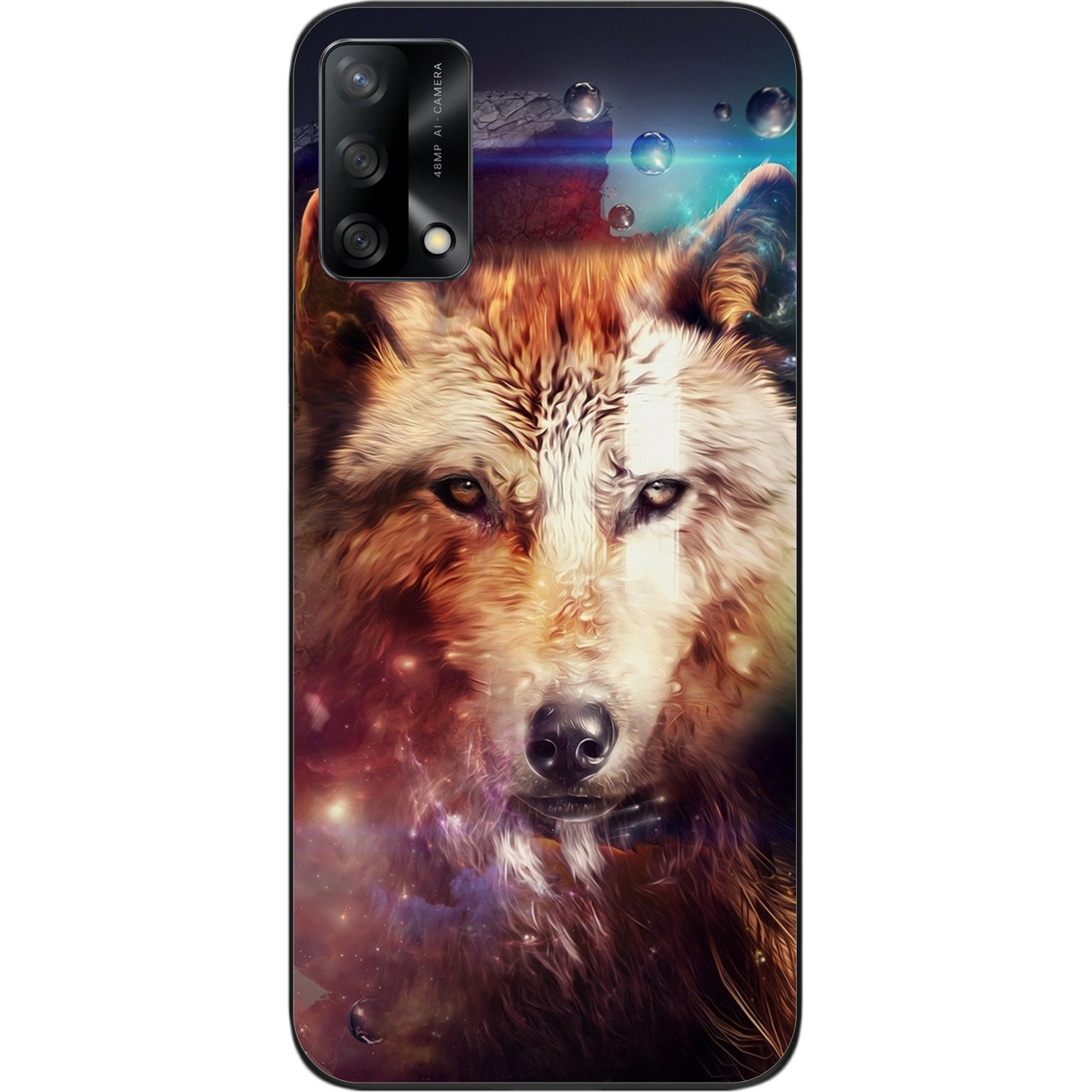 Силіконовий чохол для OPPO A74 з картинкою Космічний вовк, фото 1