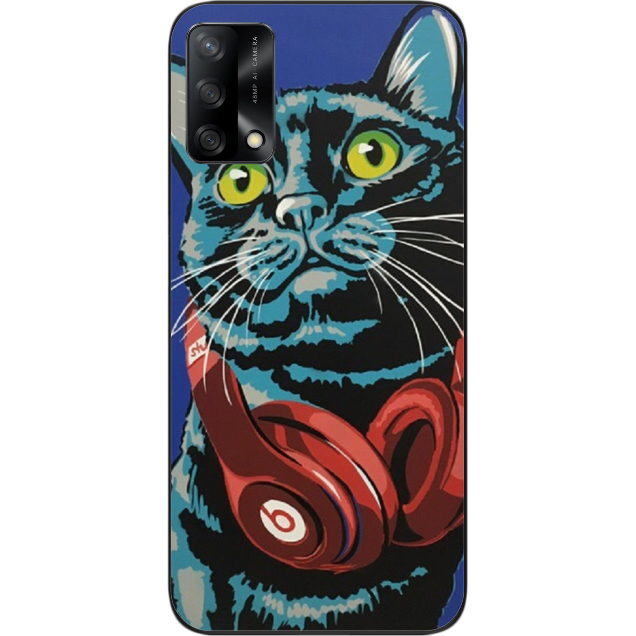 Силіконовий чохол для OPPO A74 з картинкою Кіт з навушниками, фото 1