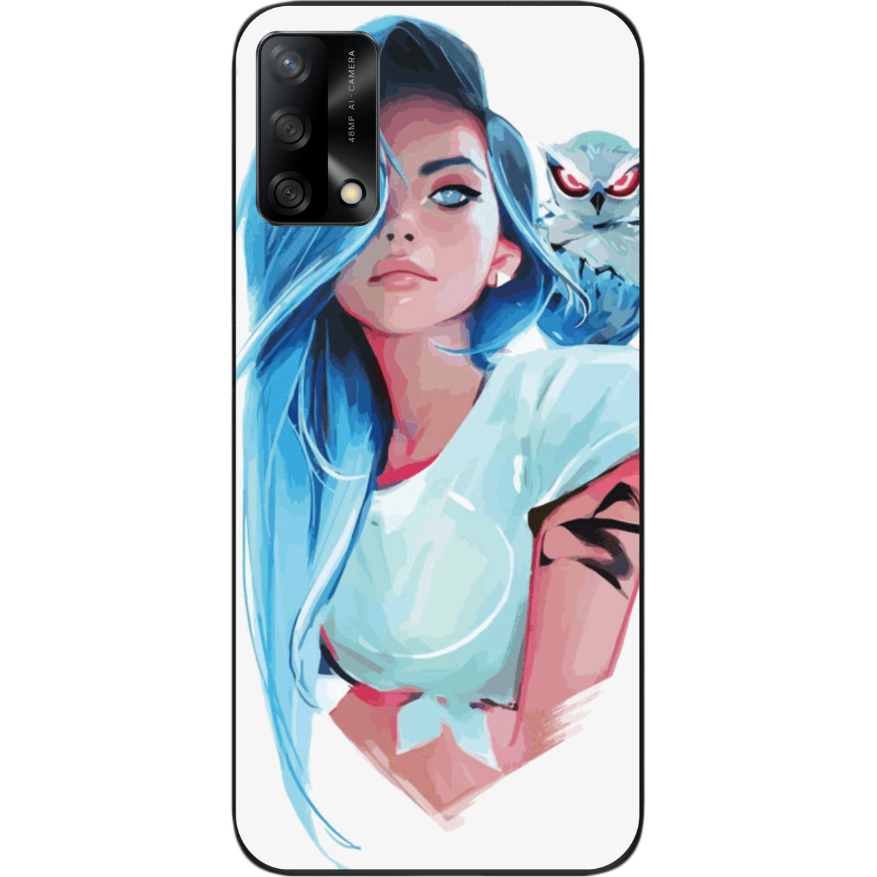 Силіконовий чохол для OPPO A74 з картинкою Дівчина з совою, фото 1