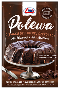 Глазур для десертів шоколадна (полівка) Emix, 100 г, Польща, памадка для тортів, темний (чорний) шоколад