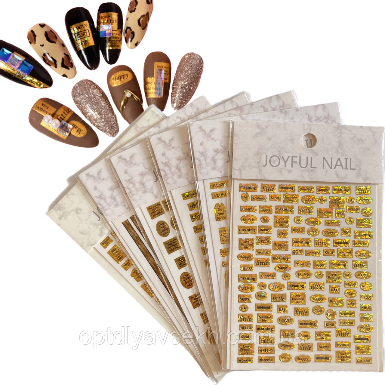 Налвпки 3D золоті для дизайну нігтів NAIL JOYFUL, фото 1