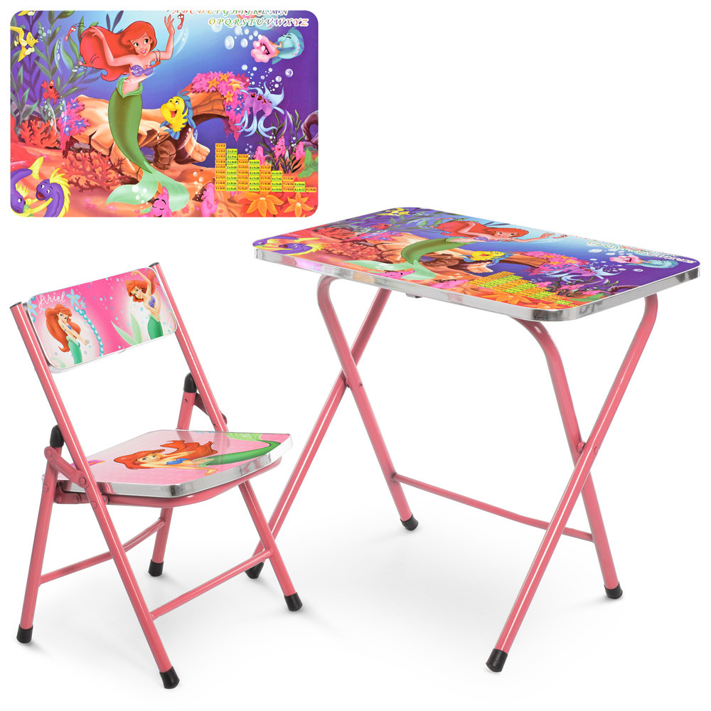 Дитячий складний столик та стілець Bambi A19-MERM (Русалочка) Рожевий