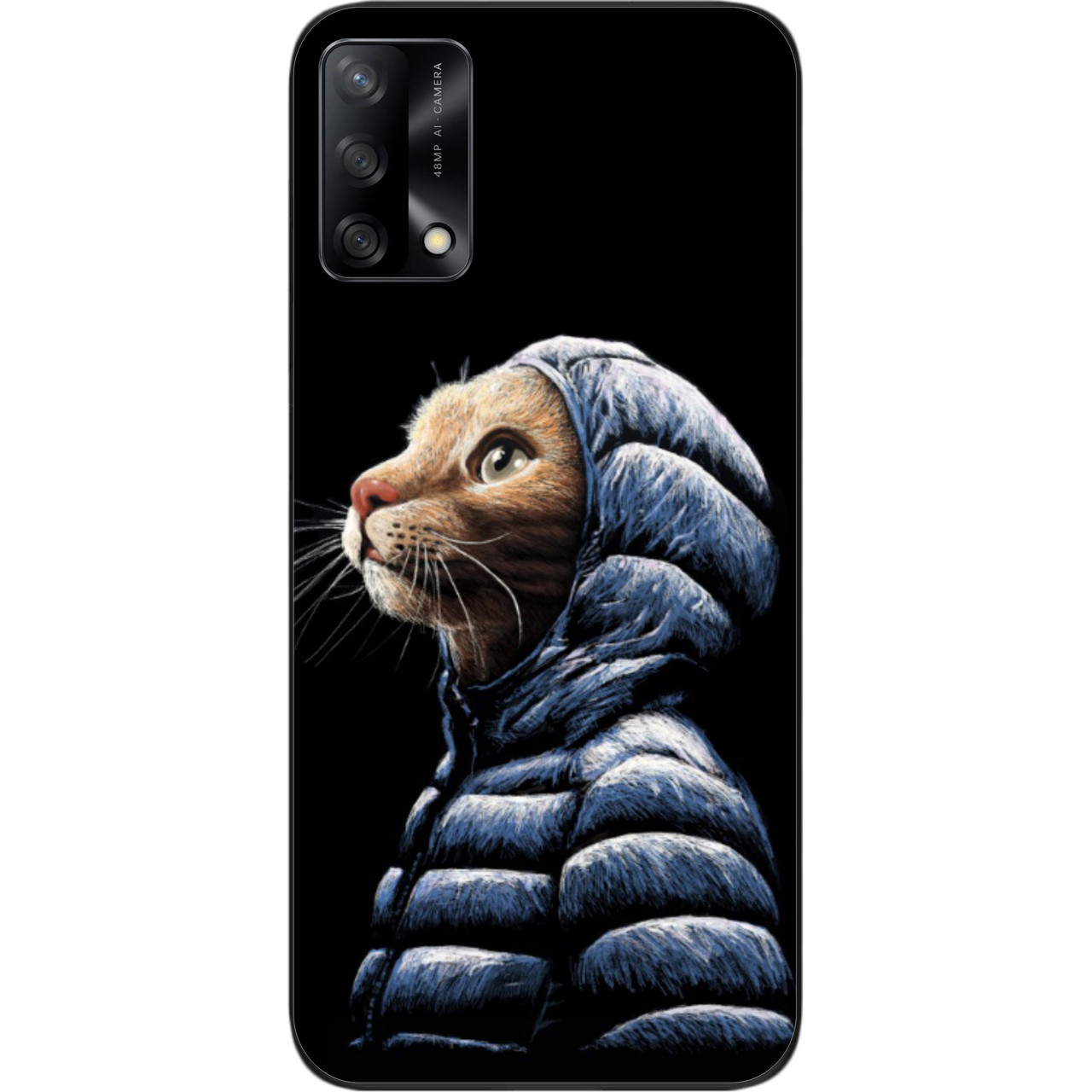 Бампер силіконовий чохол для OPPO A74 з картинкою Кіт у куртці, фото 1