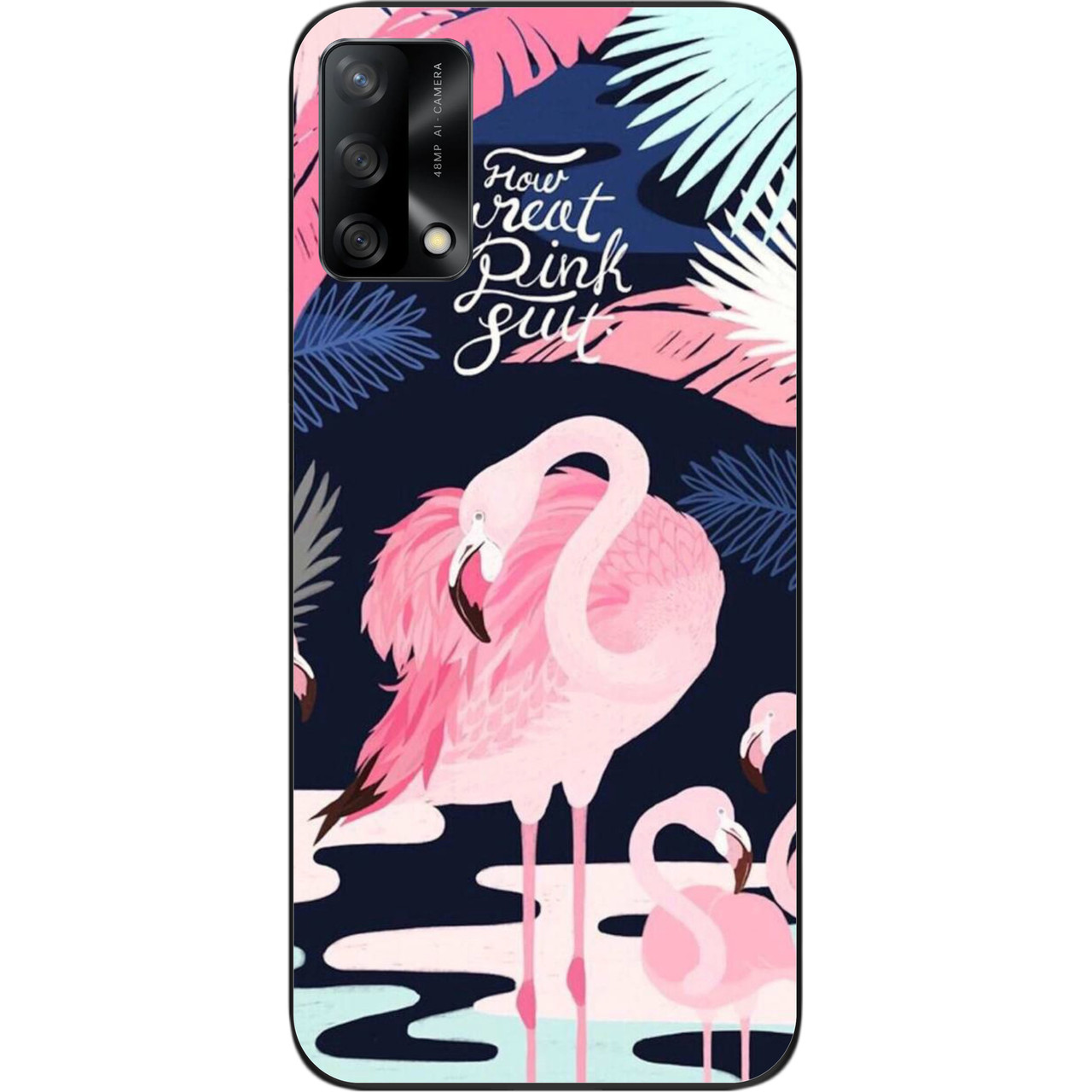 Бампер силіконовий чохол для OPPO A74 з картинкою Фламінго, фото 1