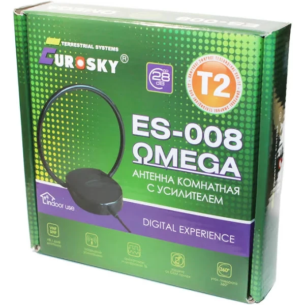 Антена ТВ кімнатна c підсилювачем 5В (DVB-T2 / МВ / ДМВ) EUROSKY 008