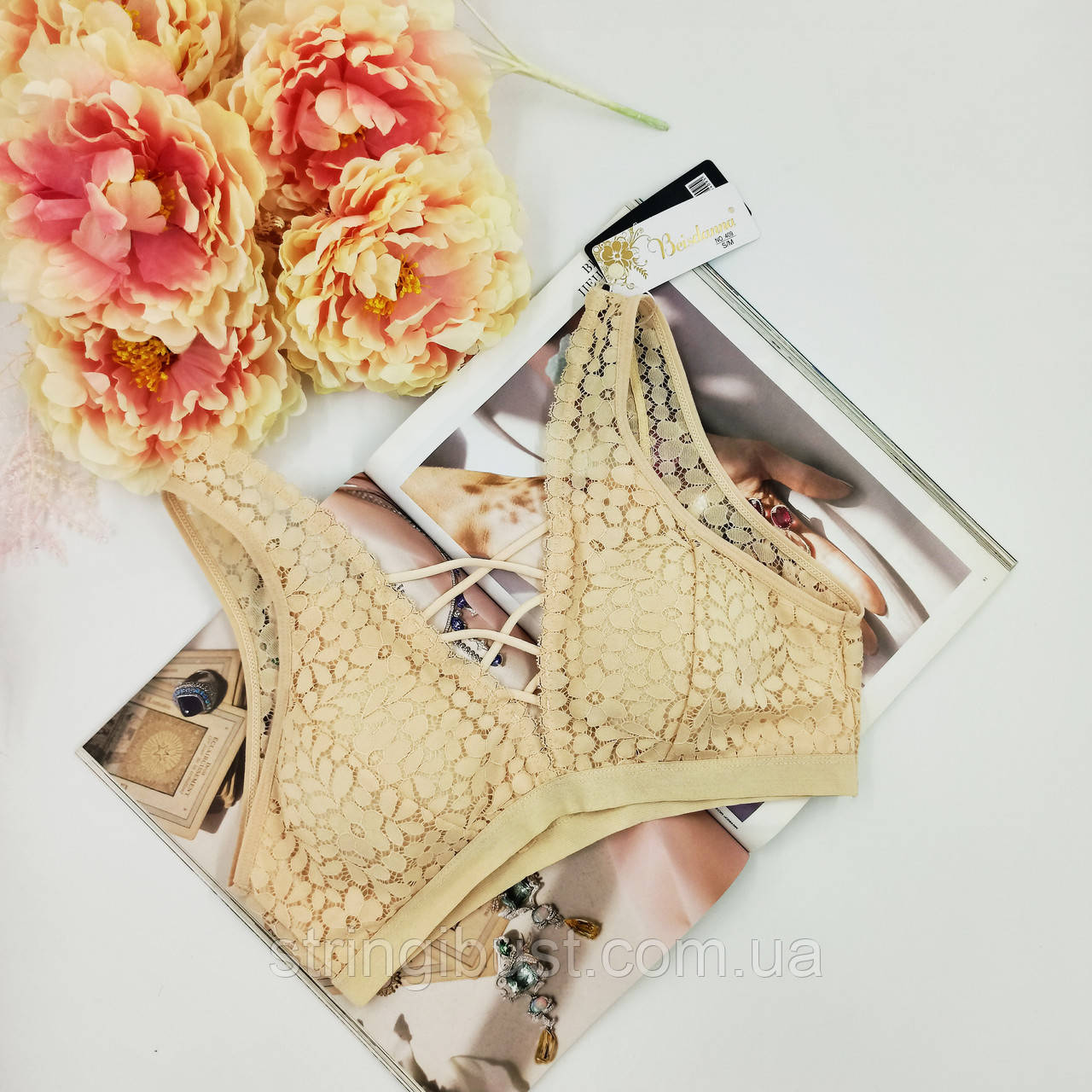 Топ-бралет Beisdanna з поролоном ажурний L-XL бежевий (409), фото 1