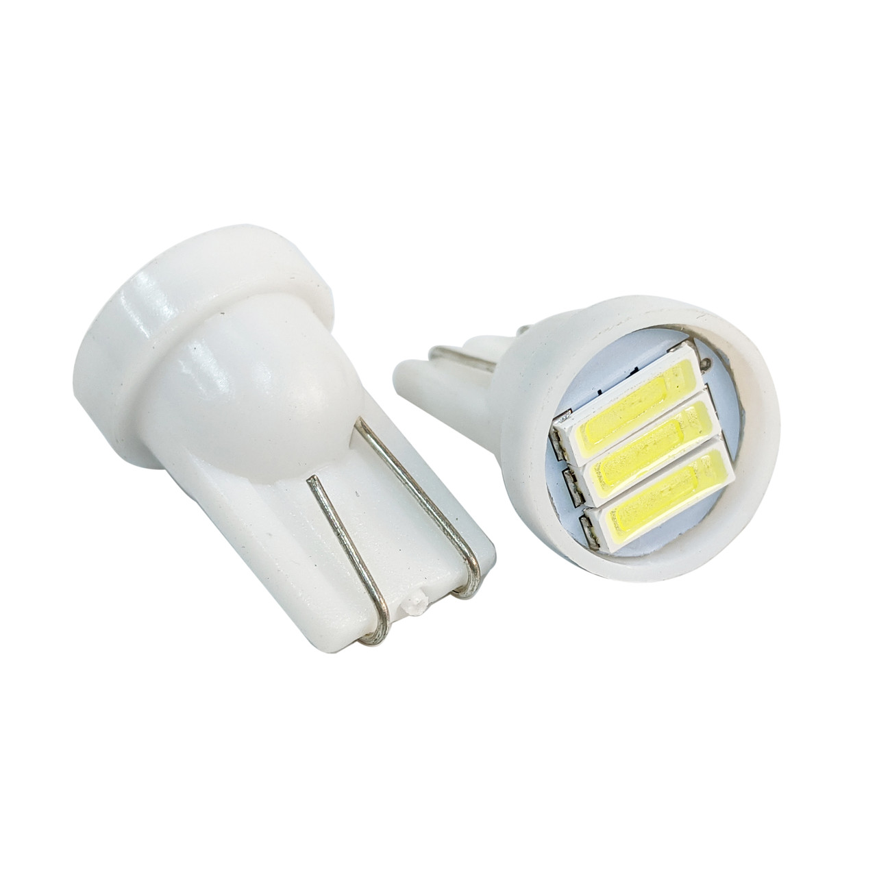 Світлодіодна автомобільна лампа T10 W2,1x9,5d 3 SMD (7014) 12V WHITE пластиковий цоколь, фото 1