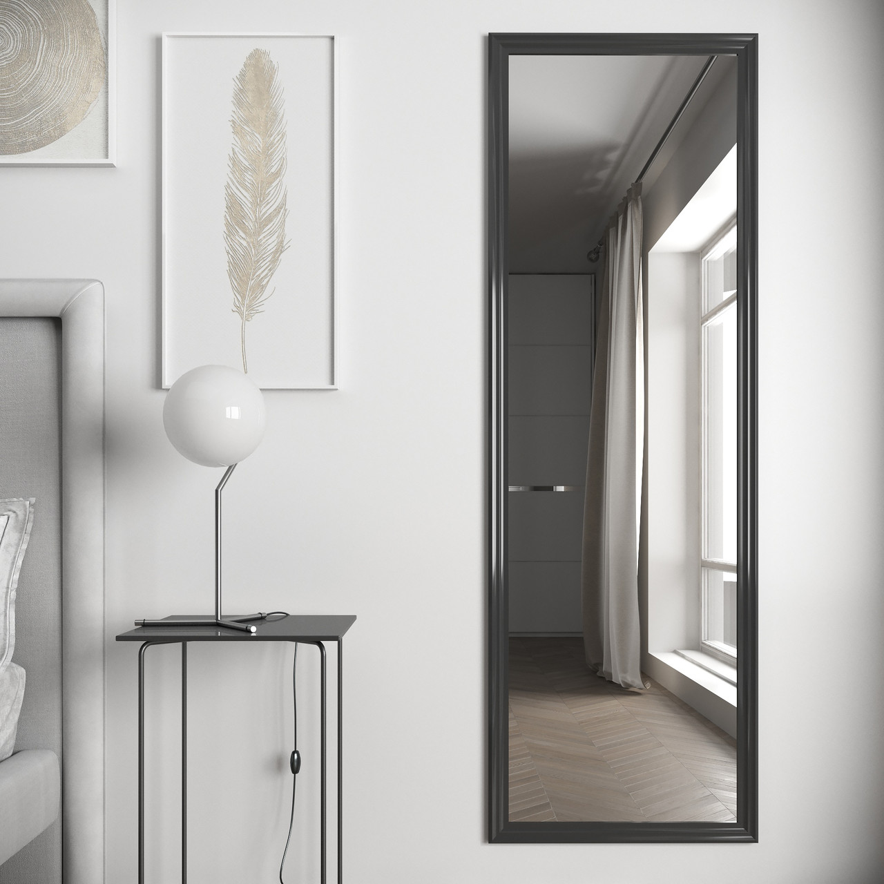 Дзеркало настінне в повний зріст в чорній вузькій рамі 178х58 Black Mirror в передпокій спальню коридор, фото 1