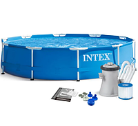 КАРКАСНЫЙ КРУГЛЫЙ БАССЕЙН INTEX 28202 METAL FRAME POOLS ДИАМЕТР 305 СМ /ОБЪЕМ 4500Л С КАТРИДЖНЫМ ФИЛЬТР-НАСОС