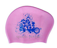 Шапочка для плавания Flowers, женская, для длинных волос, силикон, разн. цвета розовая