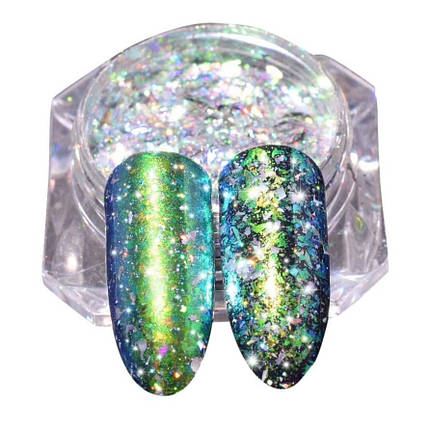 Дзеркальна втирка, пудра "Пластівці Юкі Північне Сяйво", прозорі №7 2 г, фото 1