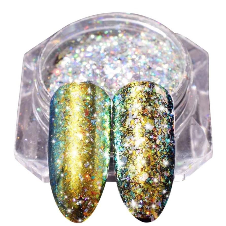 Дзеркальна втирка, пудра "Пластівці Юкі Північне Сяйво", прозорі №3 2 г