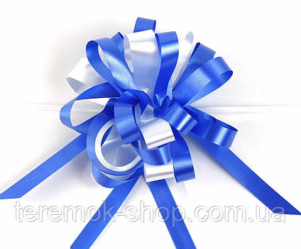 Бант для пакування подарунків діаметр 10 см синій із блакитною шириною стрічки 3.5 см (Б1005)