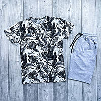 Мужской летний комплект белая футболка + серые шорты (много цветов)