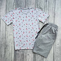 Мужской летний комплект серая футболка + серые шорты (много цветов)